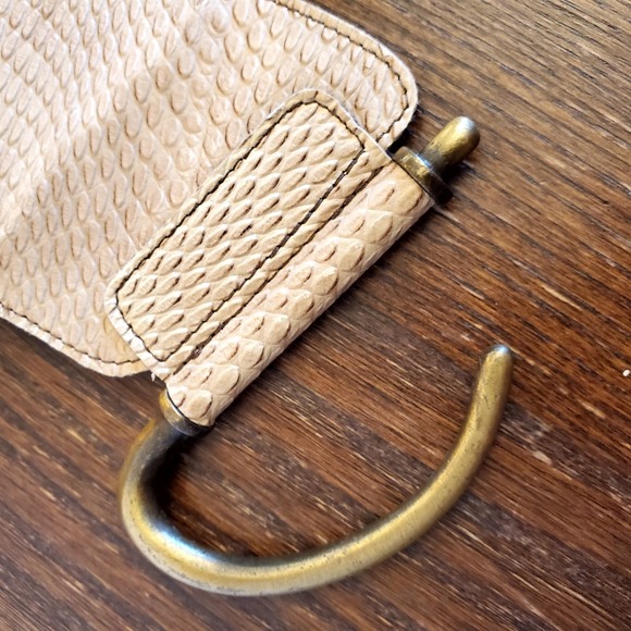 Vintage Italian Wide Leather Belt Beige Reptile Embossed D-Ring - Picture 10 of 16